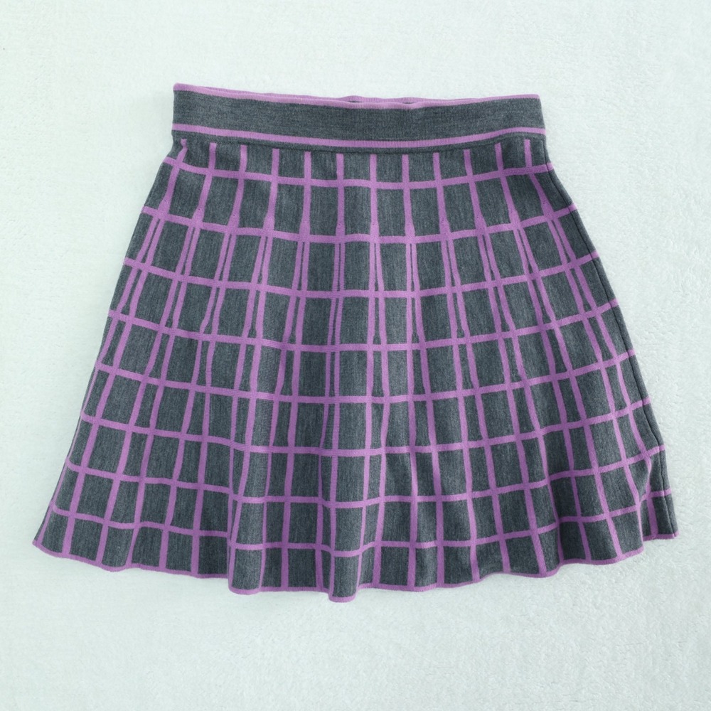 Krimson Klover Mini Skirt Size Small S Gray/Purple Plaid Merino Silk Blend Knit